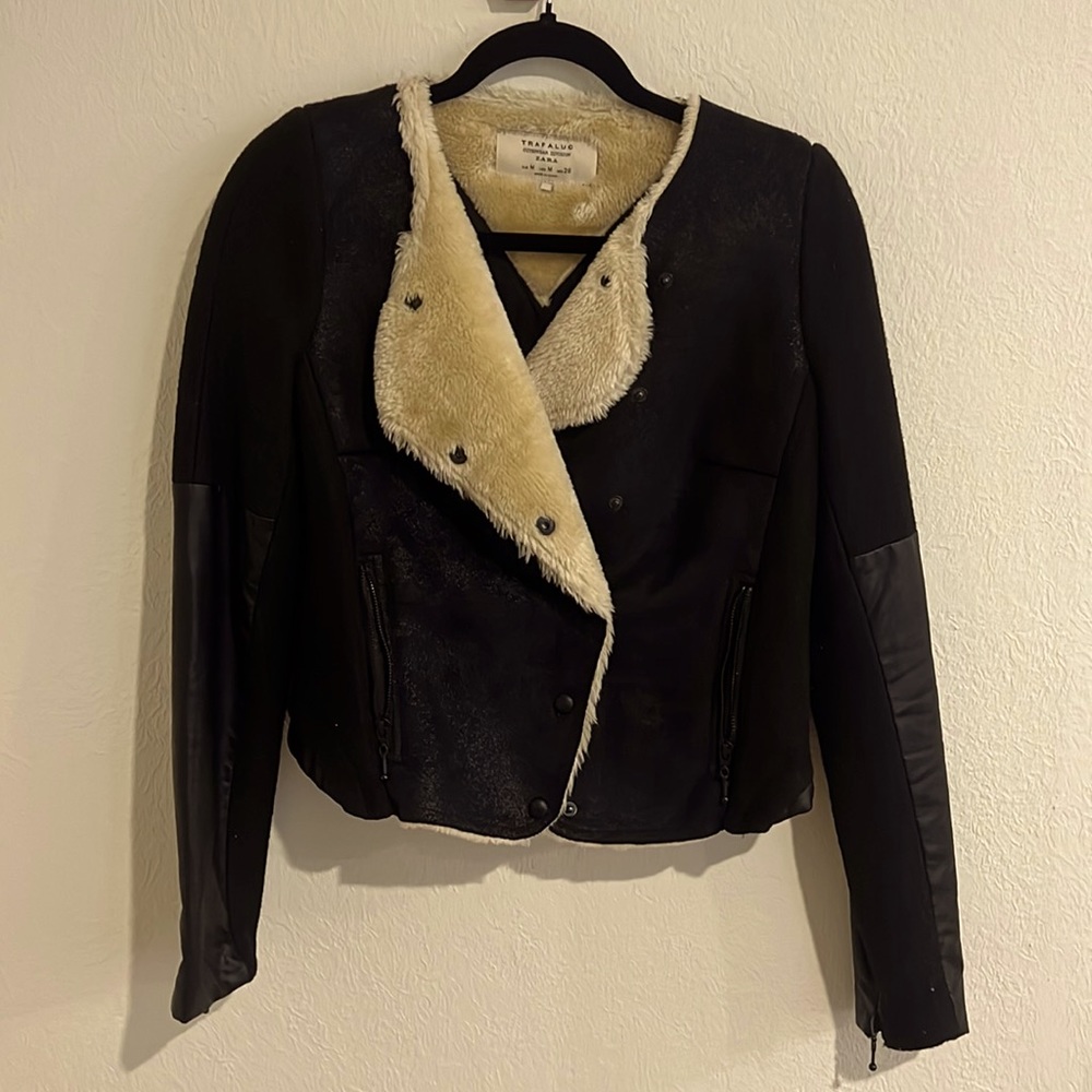 Zara Trafaluc Mixed Media Shearling Jacket (M)